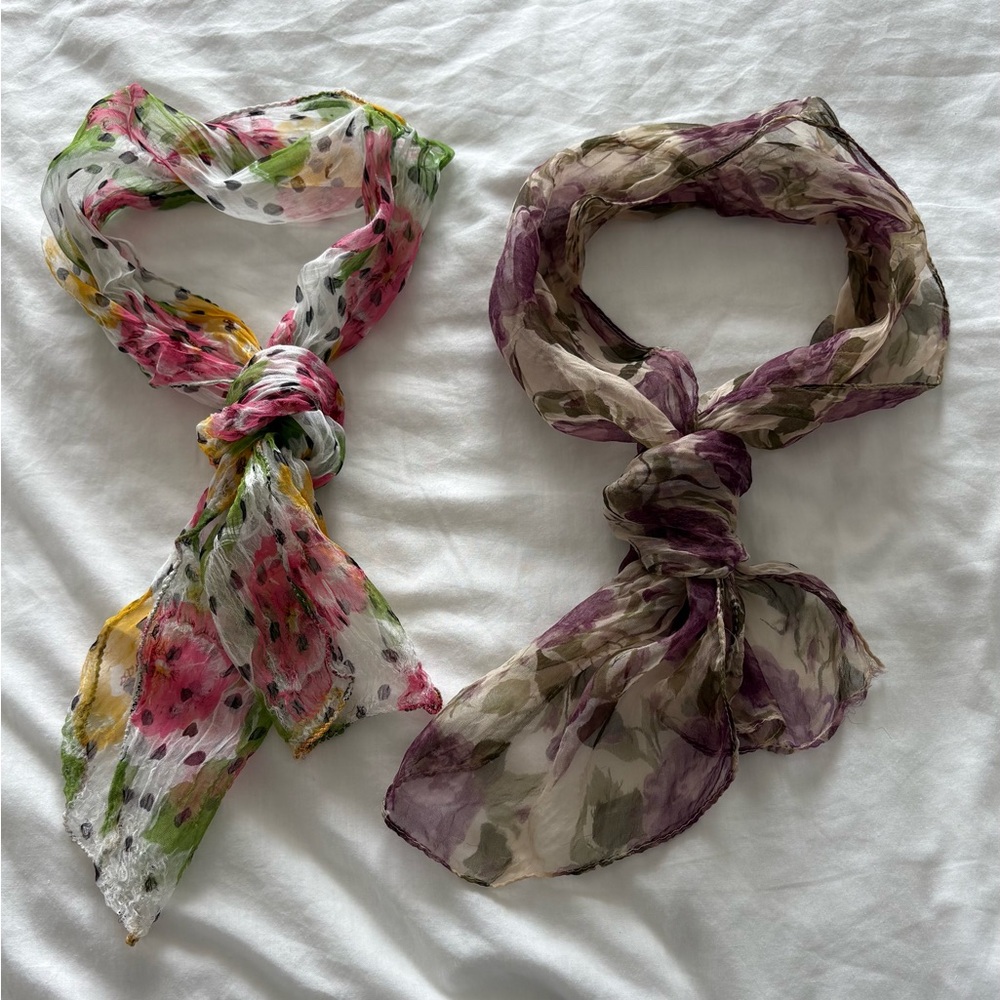 Vintage Floral Sheer Scarf Lot - Set of 3 Romantic Gauze Scarves - Picture 2 of 12